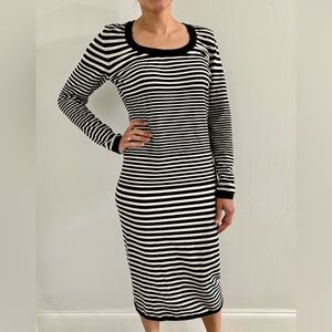 Moda International Black and White Striped Long Sleeve Dress